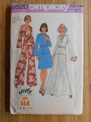 6520 SIMPLICITY 1974 JIFFY MINI - MAXI SKIRT, PULLOVER TOP, PANTS PATTERN 12 34"